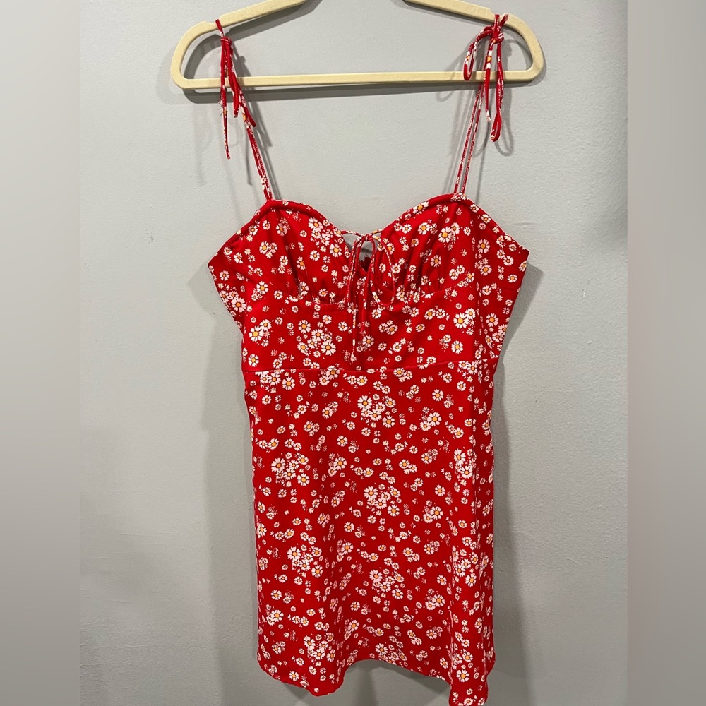 Red and White Floral Dress